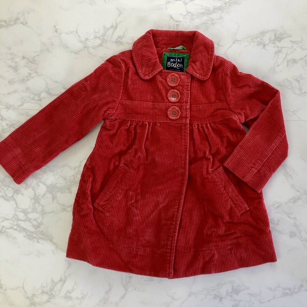 Mini Boden Red Corduroy Peacoat Jacket, Girls 2-3 Years
